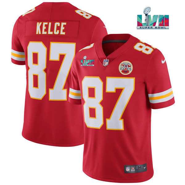 Men & Women & Youth Kansas City Chiefs #87 Travis Kelce Red Super Bowl LVII Patch Vapor Untouchable Limited Stitched Jersey